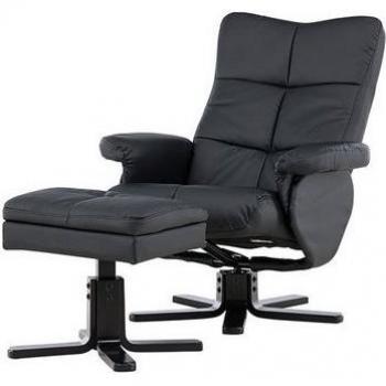 Svenska Venture Sven Recliner – Svart PU-fåtölj med fotpall
