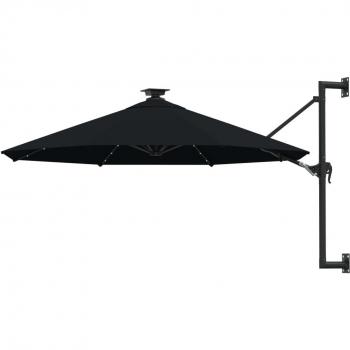 Parasol mural avec mât métallique et led 300 cm noir