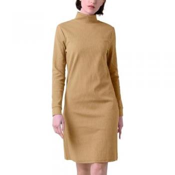 Enorsia Ribbed Roll Neck Long Sleeve Mini Dress – Brown