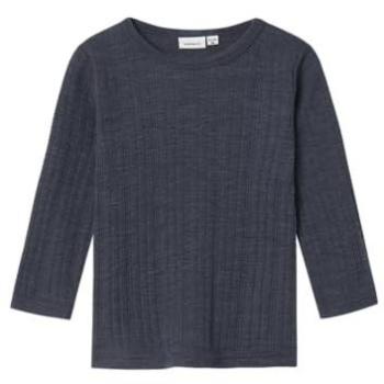 Langarmshirt NAME IT NMMWANG WOOL NEEDLE LS TOP SOLID NOOS, Jungen, Gr. 104, blau (ombre blau), Strick, Obermaterial: 100% Wolle, unifarben, casual, Rundhals, Langarm, Shirts, aus reiner Merinowolle