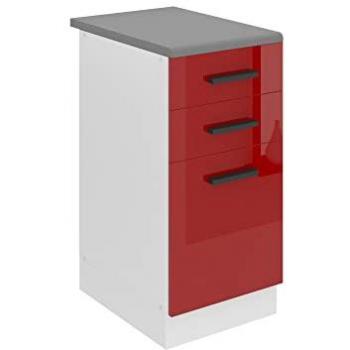 Belini Plan de Travail Rouge – Cuisine Bas 51,6 × 40 × 85 cm – 2 tiroirs, 1 porte
