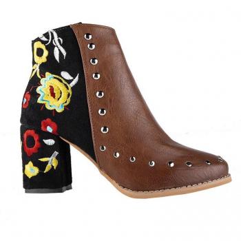 LALA IKAI Women's Plus Size Embroidered High Ankle Shoes Wine Red