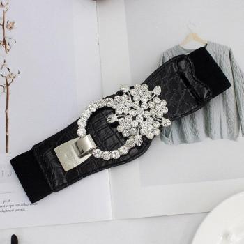 Ceinture Élastique Noire pour Femme avec Décoration en Diamant