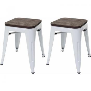 Set 2x Sgabelli Poggiapiedi Bistrot Moderno HHG 397 Legno/Metallo Bianco
