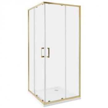 Ducha de Vidrio Templado con Marco Dorado y Puertas Correderas 80 x 80 x 185 cm