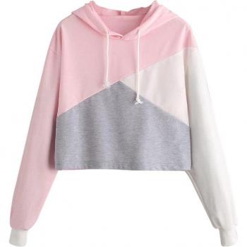 Damen-Langarm-Sportjacke mit Kapuze und Reißverschluss, trendiges Patchwork-Design A0815
