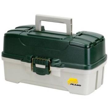 Plano Outdoor 3-Tray Tackle Box with Dual Top Access, Dark Green Metallic/Off White (Model: 620306)