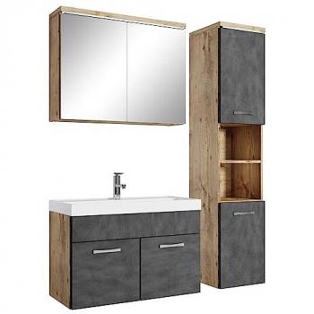 Badplaats Mobile da Bagno 80 cm Rovere Castagno, Design Grigio – Armadio Lavabo