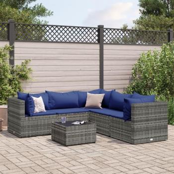 Gartenlounge von VidaXL – 6‑teiliges Set, Grau Poly Rattan mit Kissen