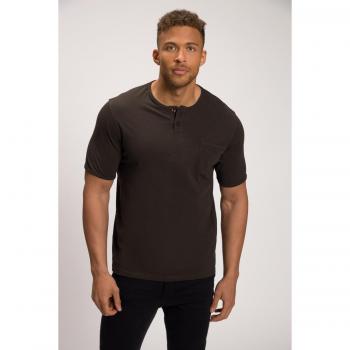 JP1880 Men's Plus Size Short Sleeve Henley Shirt, Brown, 3XL, Cotton