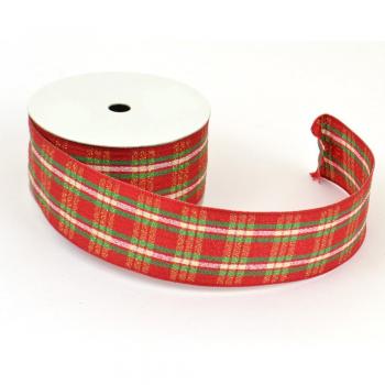 Sparkly Gold Accent Christmas Tartan Ribbon – 38 mm