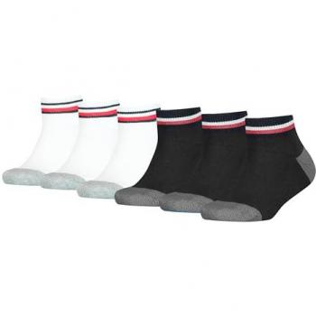 Tommy Hilfiger Kinder-Iconic Kurzsocken – 6 Paar, Damen Gr. 35‑38, Schwarz & Weiß, Baumwolle, Stoßdämpfungssohle