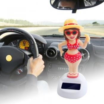 Figurita Solar de Cactus con Chica de Playa para Interior de Coche