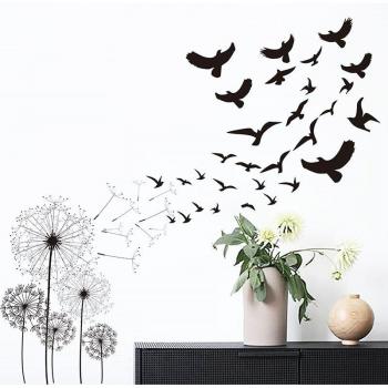 Pegatinas de pared de pájaros voladores y diente de león
