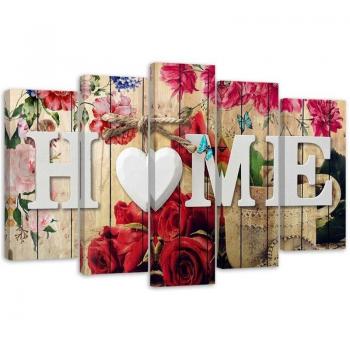 Arte tessile cuor di legno shabby chic con cinque elementi 100x70