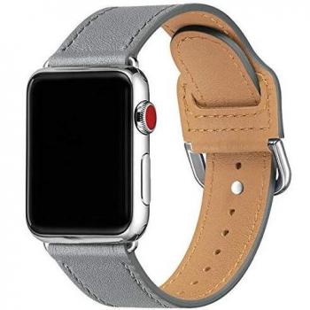 SUNFWR Thin Genuine Leather Strap for Apple Watch 38mm 40mm 42mm 44mm