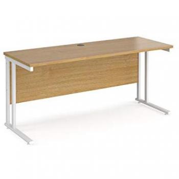 Maestro 25 WL Straight Office Desk, White Cantilever Frame, Oak Top, 1600 mm x 600 mm