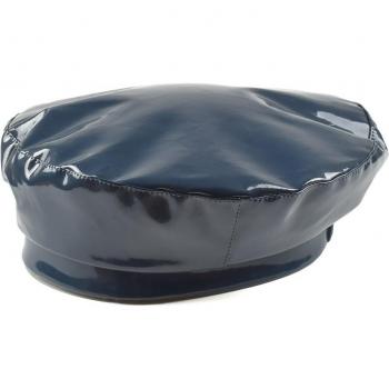 Damen‑Knochen‑Cap – Patentleder‑Baskenmütze, flache Oberseite, PU‑Material