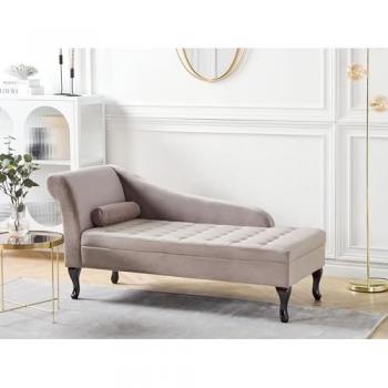 Retro Glamour Chaiselounge Linksseitig Taupe mit Kissen und Stauraum