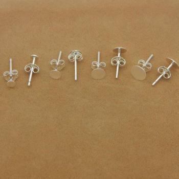 4pcs 3 4 5 6 8 10mm Sterling Silver Stud Earring Blanks with Back Stoppers