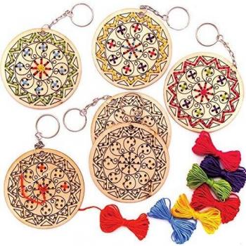 Rangoli Wooden Cross Stitch Keyring Kits (Pack of 5) Sewing & Weaving Craft Kits