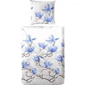 Hahn Mako‑Satin „Magnolia Bleu“ 1‑Stück Bettbezug & 1‑Stück Kissenbezug