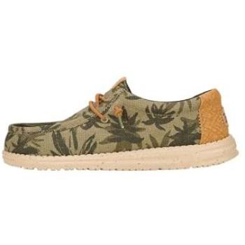 Heydude Wally Palm Jute Leather‑Finish Shoes – Olive & Brown