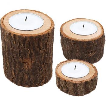 Rustic Wooden Tea Light Holder with Succulent Planter
