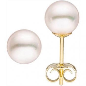 Gelbgold‑Perlen Ohrstecker JOBO – Damen (6,5 mm)