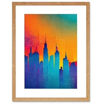 Artery8 Beaded Beige 9x7 Wall Art – New York Sunset, Warm Bright Colours