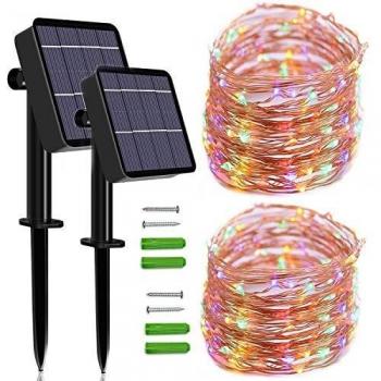 20 LED Solar Garden Lights, 2 Pack 46Ft Copper Wire String Lights for Outdoor Use