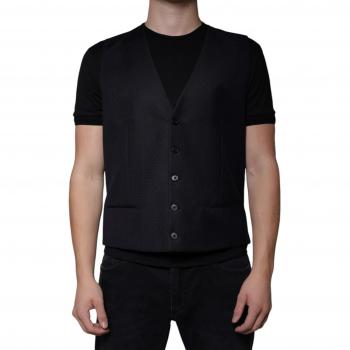 Luxury Black Wool Dress Vest – XL