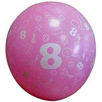 10 Ballons Multicolores avec Chiffre 8