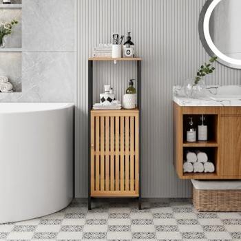 Meuble de Salle de Bain Noir et Bambou