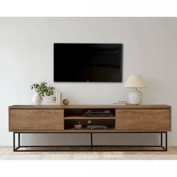 Base Parete Attrezzata Selena, Mobile Porta TV, 180x40h50 cm, Noce e Nero, Dmora