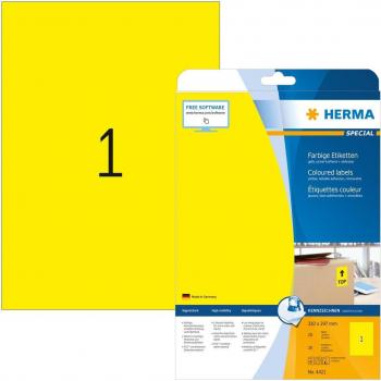 HERMA Printable Removalbe Coloured Labels, Yellow, 210 x 297 mm