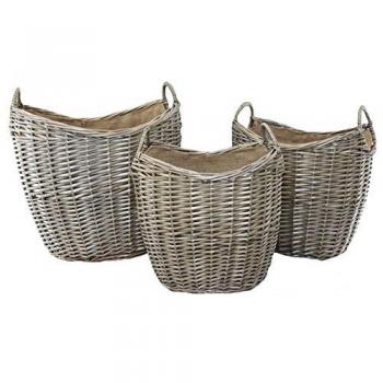 Vintage Red Wicker Log Basket Collection – 3 Scoop Neck Units