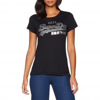 Superdry Damen Pullunder Vintage Logo Sparkle Entry Tee, Blau (Navy Rugged Wp2), Medium (Herstellergröße: 12.0)