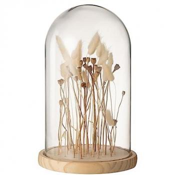 Cloche en Verre Décorative Fleurs Séchées 38cm Écru Beige