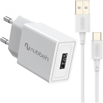 Cargador de Pared Nubbeh Bhoot 10W con Cable USB A-C Blanco