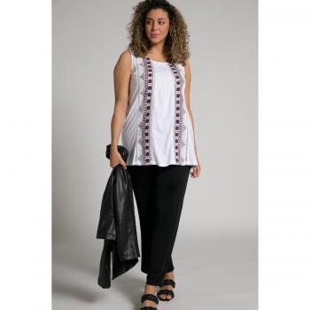 Top elasticizzato smanicato con ricami, bianco, donna, taglia 68/70