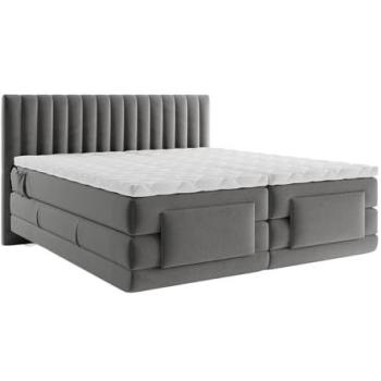 Boxspring Velours Anthracite avec Surmatelas et Tête de Lit