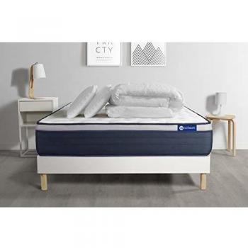 Pack Dormir Matelas Latex + Mémoire de Forme 180x200 cm + Sommier Blanc + 2 Oreillers + Couette