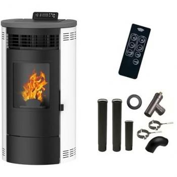 Estufa de Pellets Sannover Flavia 15 kW, Versión Blanca – Incluye Kit de Salida de Humo