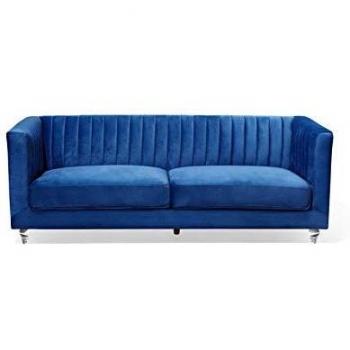 3-Sitzer Sofa Marineblau Samtstoff mit dicken Sitzkissen und Steppung