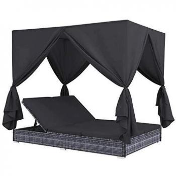 Lettino Prendisole con Tende Grigio