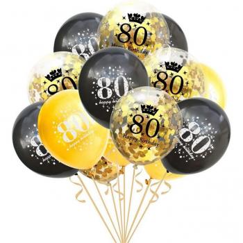 15PCS Birthday Balloons with Gold Confetti and Age Numbers