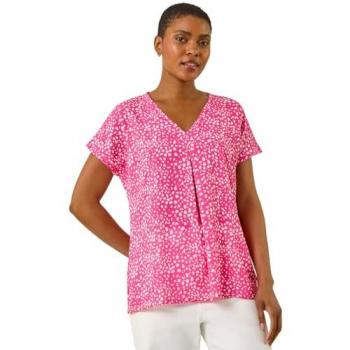 Roman Roman V-Ausschnitt Bluse mit rosa Punkten und Falten