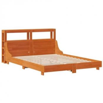 Cadre de lit marron en bois massif de pin 140x190 cm sans matelas