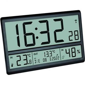 Horloge murale noire TFA Dostmann 60.4523.01 – Grand écran de 360 × 235 mm